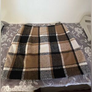 Classic Plaid A-Line Skirt in Brown, Black & Cream